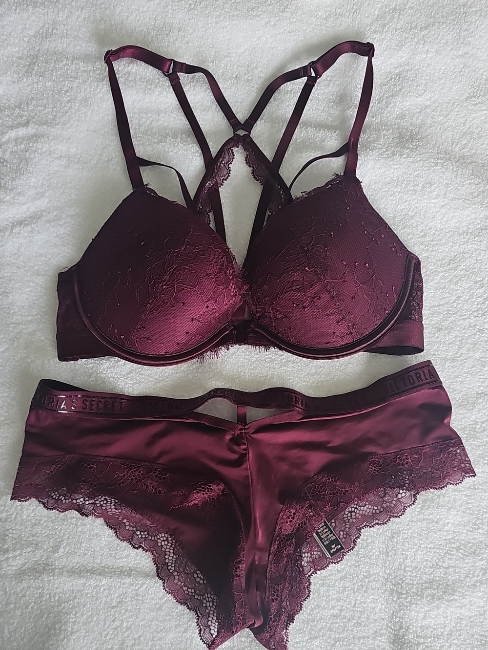Victoria's Secret Wine Lace Push-Up Bra & Matching Cheeky Panty